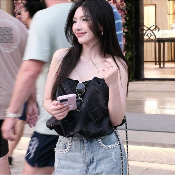 ZARA STRAPLESS BALLOON EMBELLISHED TOP - Picture 8 of 14